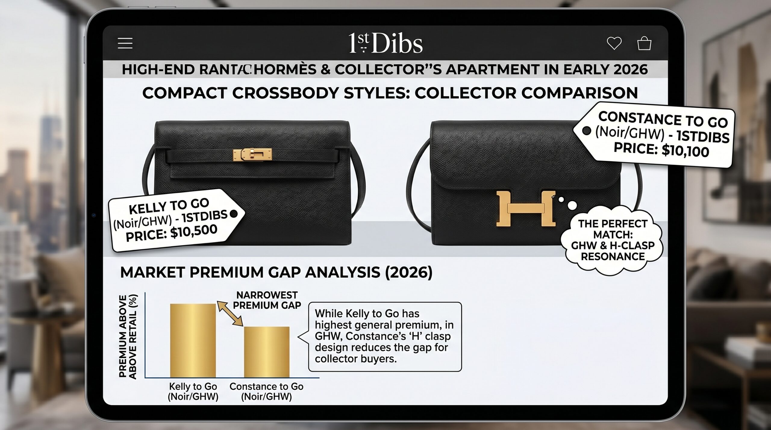 Hermès Constance to Go GHW showing strongest collector platform performance and H-clasp design appeal on 1stDibs