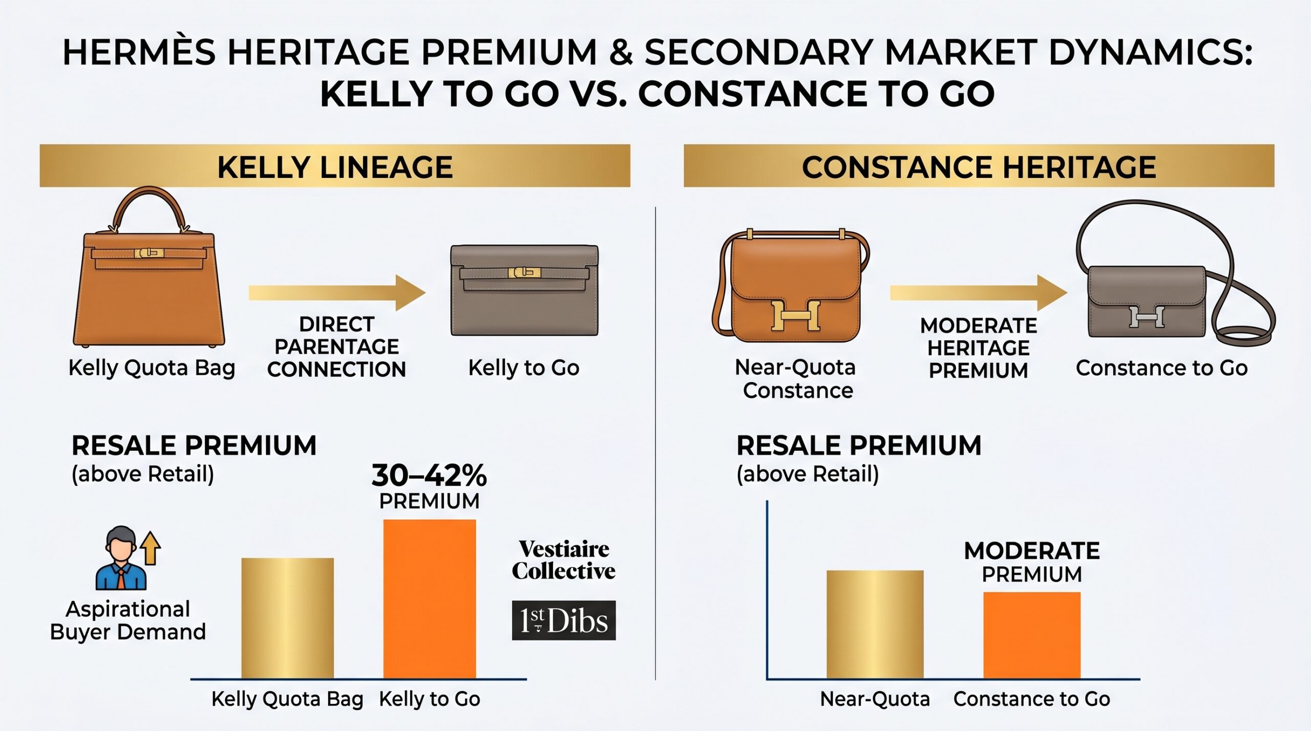 Hermès Kelly to Go and Constance to Go compact crossbody comparison showing resale premium and collector positioning differential