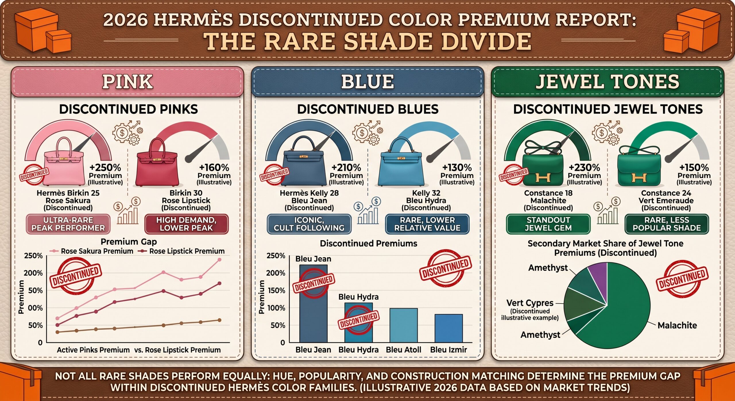 Hermès rare colors Birkin bags showing resale premium comparison across discontinued shades