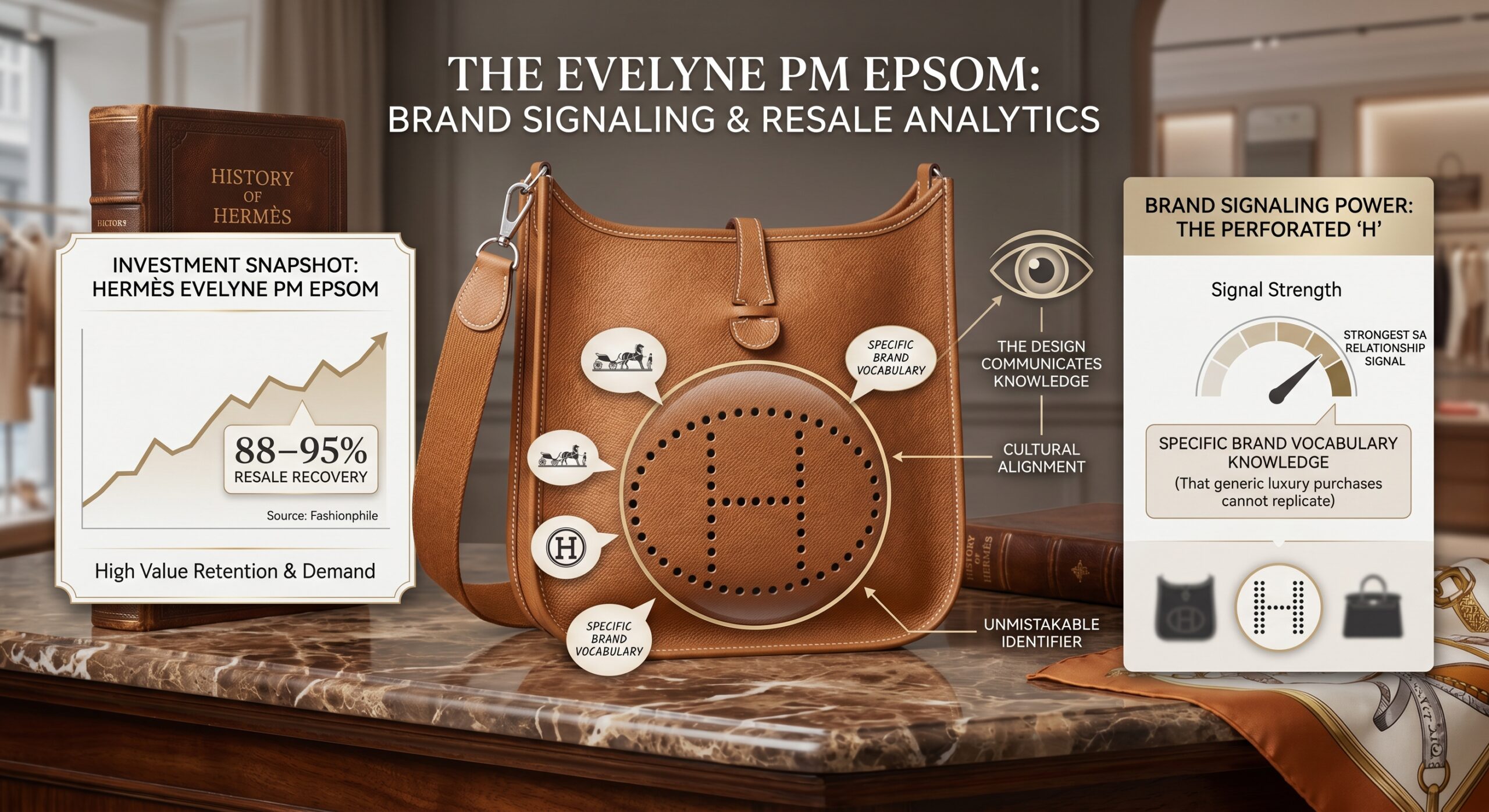 Hermès Evelyne PM Epsom crossbody showing spend ratio contribution and resale recovery position as strongest entry-level pick