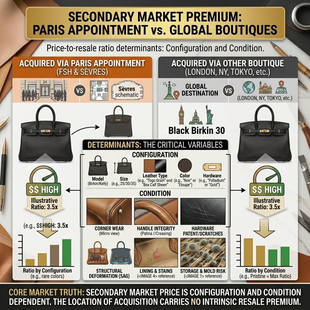 Hermès Paris quota bag purchase showing appointment outcome and secondary market investment value context