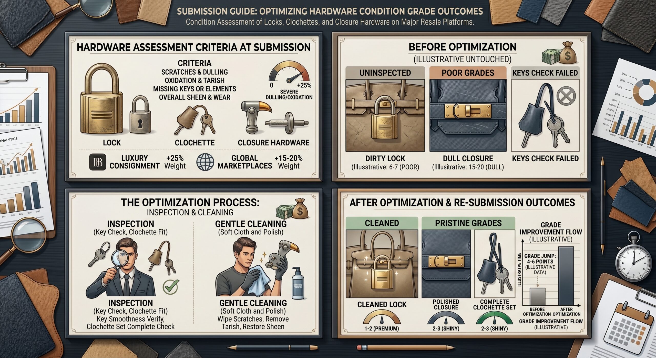 Hermès Birkin hardware detail showing lock and clochette condition relevant to resale platform grading
