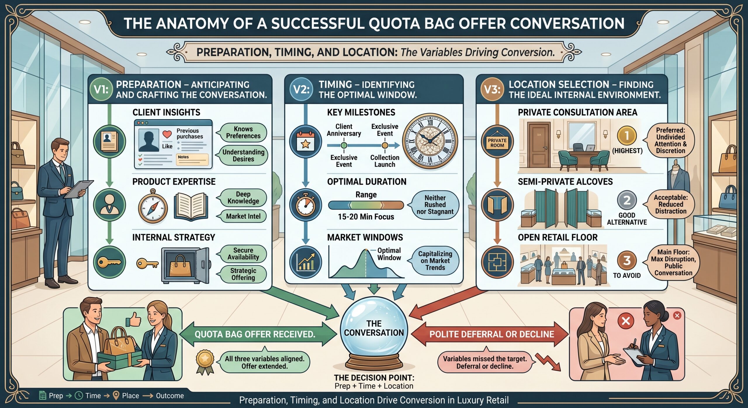 Hermès boutique interior showing SA client interaction and quota bag offer context for 2026 acquisition strategy