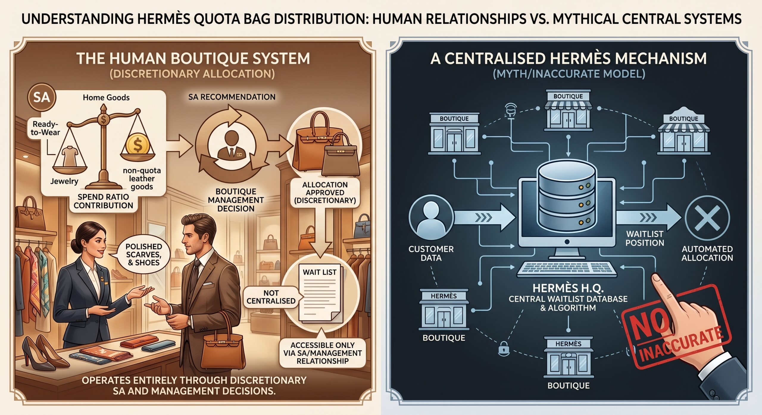 Hermès SA boutique relationship terminology showing spend ratio allocation and wait list concepts in practice